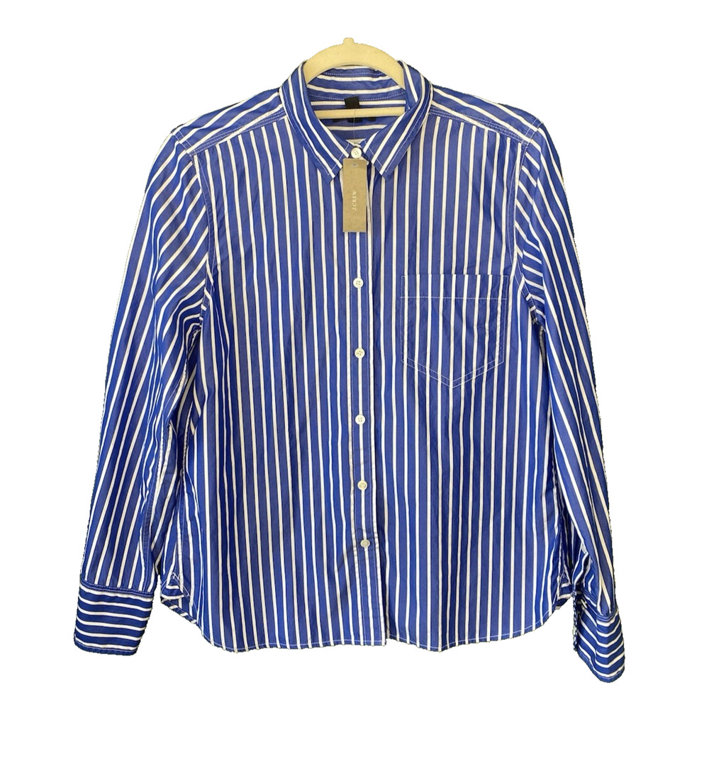 J Crew Blouse Womens Size 8 NEW Blue & White Stripe Classic Old Money Button Up